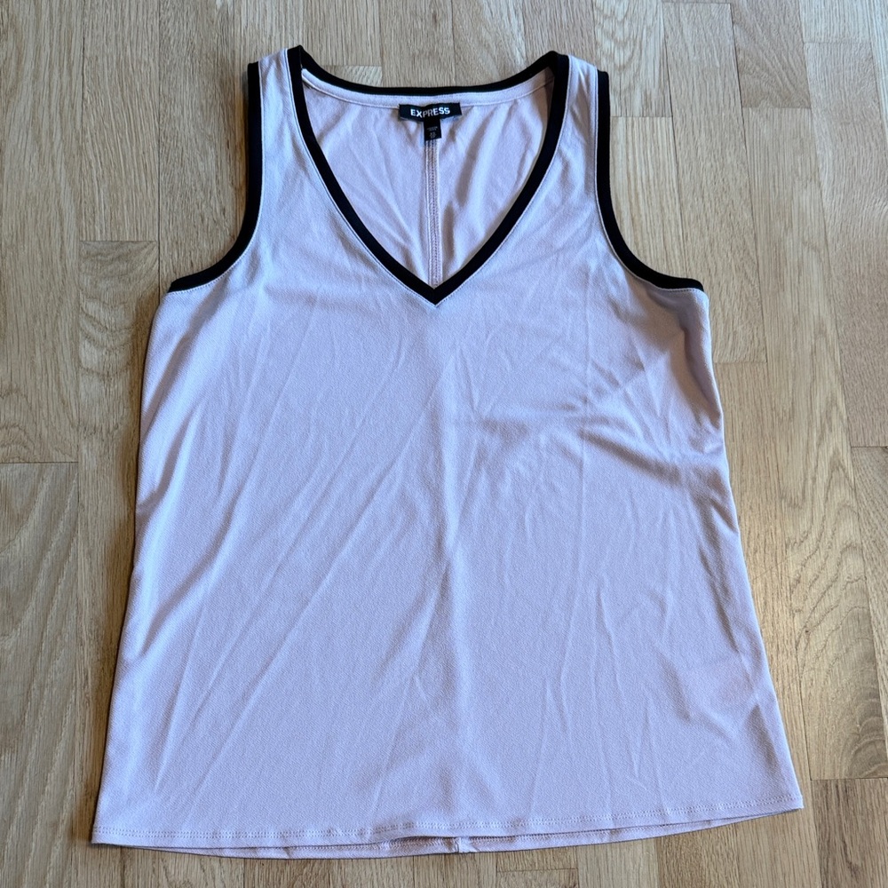 Express Pink V-Neck Tank Top with Black Trim